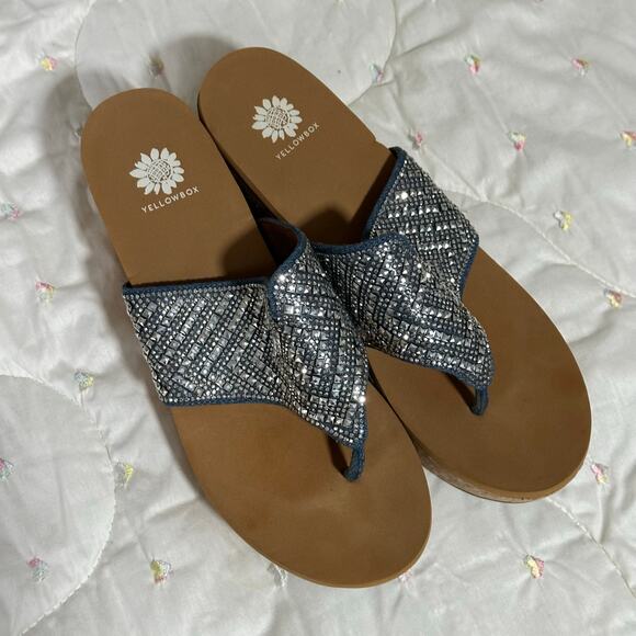 YELLOW BOX  BAYROSE ALMOND BEJEWELED SANDALS Size 10 - Picture 4 of 9